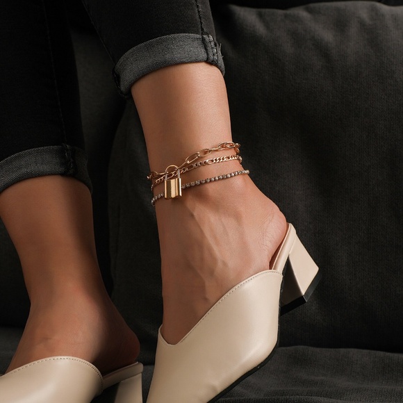 Chain and Lock Anklet, Gold Lock Anklet, Silver Lock Anklet - Picture 1 of 10